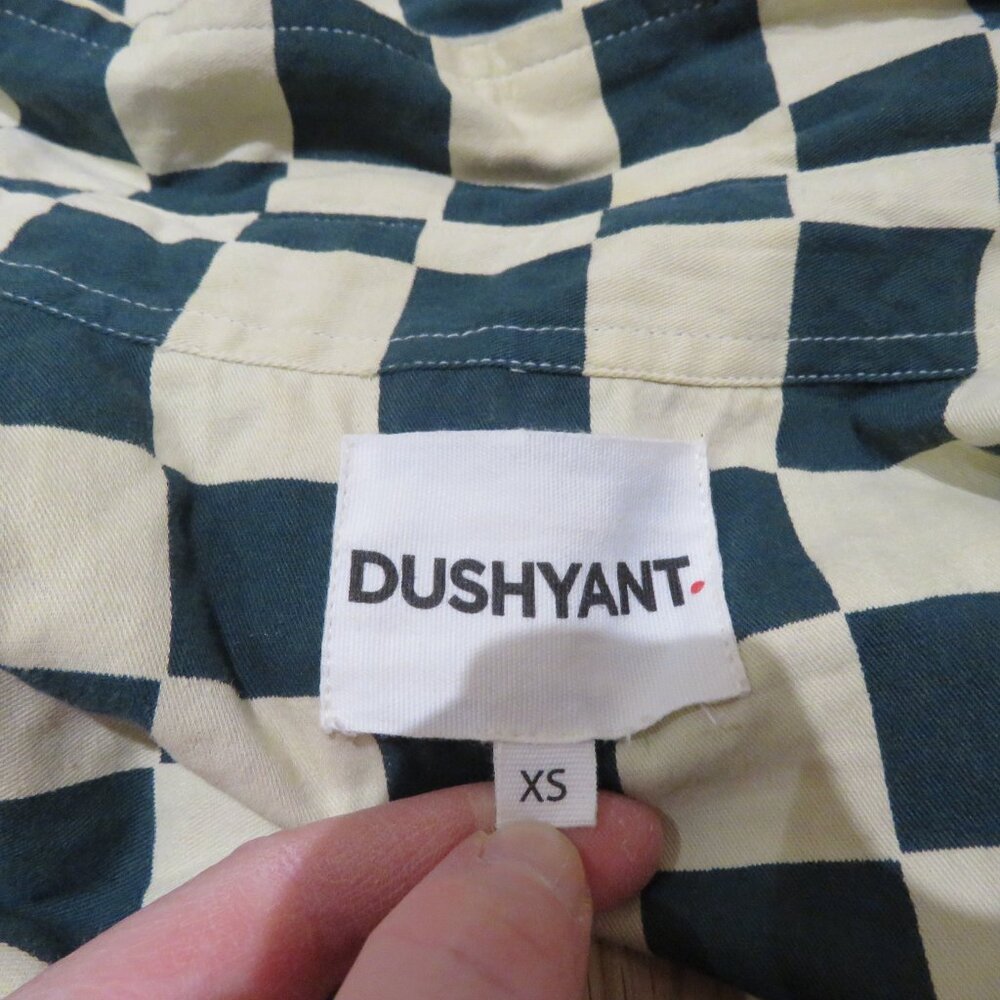 DUSHYANT Hand Printed 'The Cami' Crop Shirt in Green & White Chessboard Mod XS - Picture 12 of 13